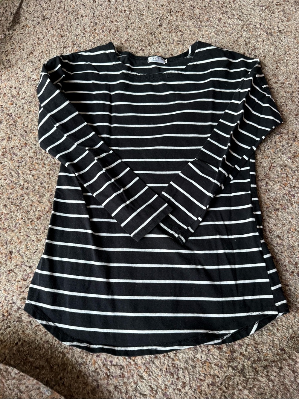 Women’s Black & White Striped Long Sleeve Boatneck Top